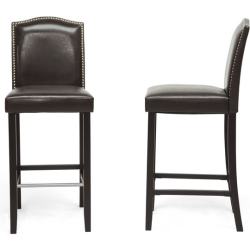 Libra Bar Stool in Brown Leatherette with Nailhead Trim (Set of 2)